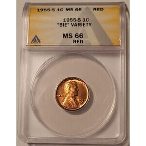 1955 S Lincoln Wheat Cent BIE Variety MS66 Red ANACS